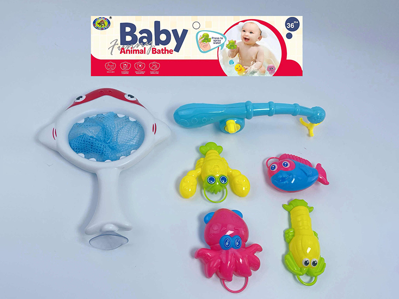 Bath Toys Shark Scoop Net Fishing Game(Fish With Lights)6PCS