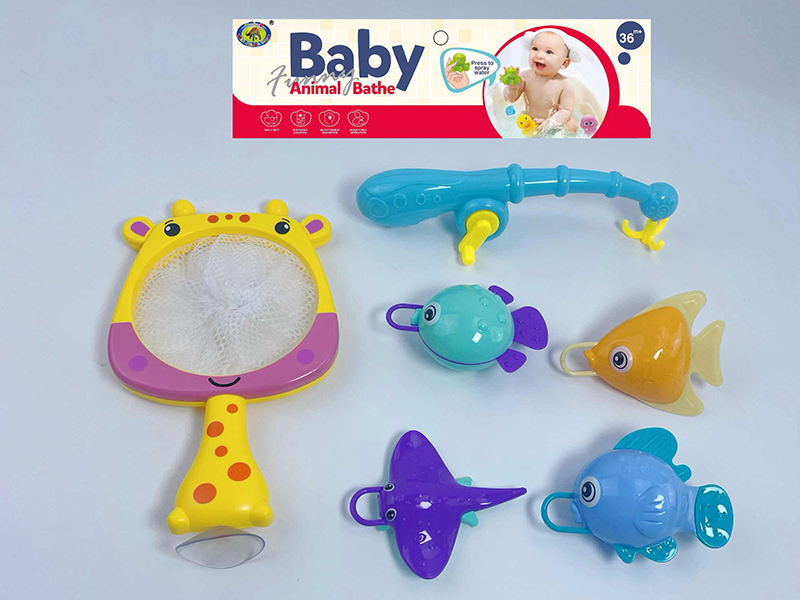 Bath Toys Giraffe Scoop Net Fishing Game(Fish With Lights)6PCS
