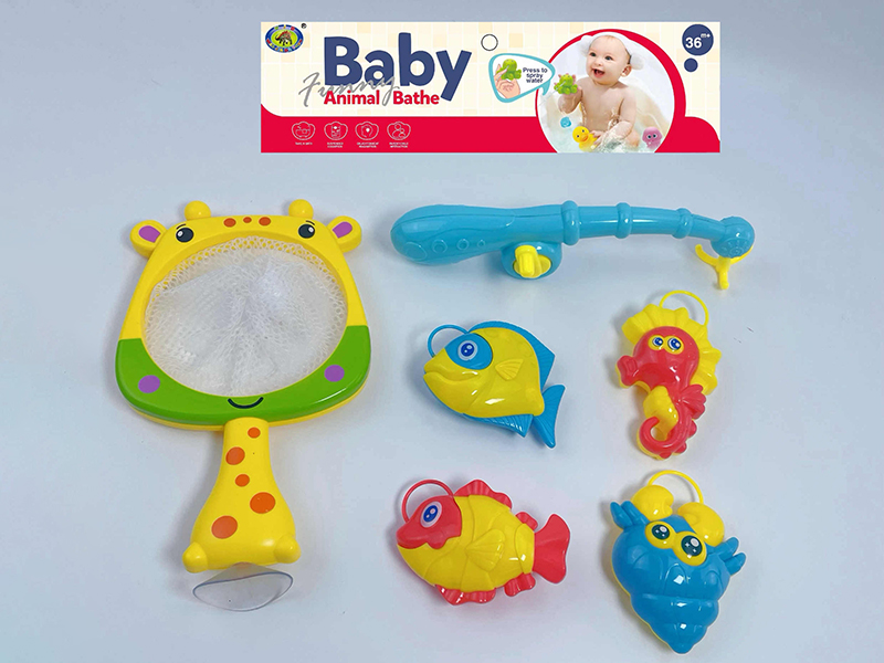 Bath Toys Giraffe Scoop Net Fishing Game(Fish With Lights)6PCS