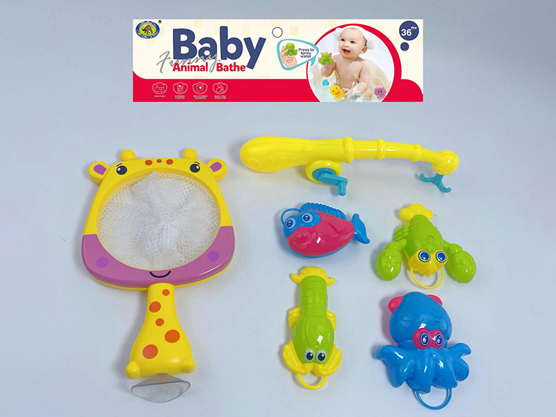 Bath Toys Giraffe Scoop Net Fishing Game(Fish With Lights)6PCS