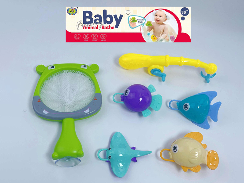 Bath Toys Hippo Scoop Net Fishing Game(Fish With Lights)6PCS