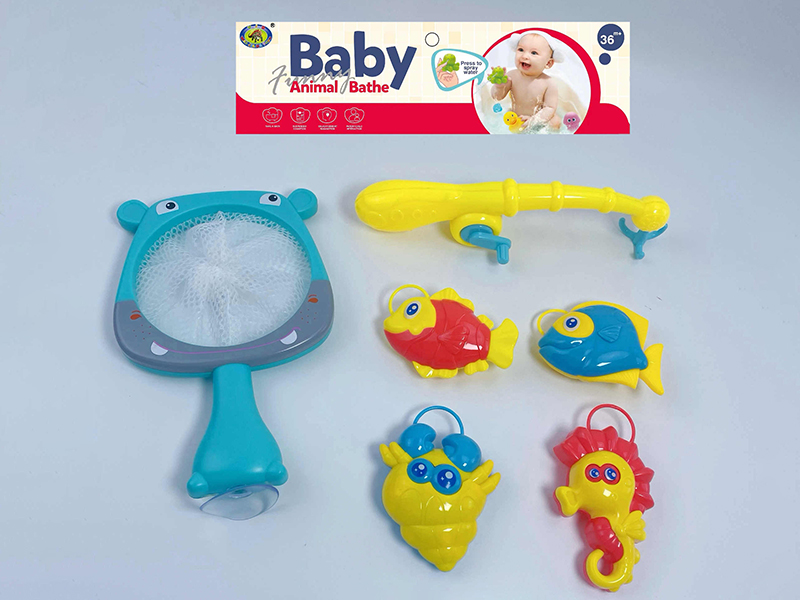 Bath Toys Hippo Scoop Net Fishing Game(Fish With Lights)6PCS