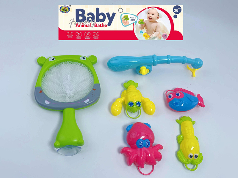 Bath Toys Hippo Scoop Net Fishing Game(Fish With Lights)6PCS
