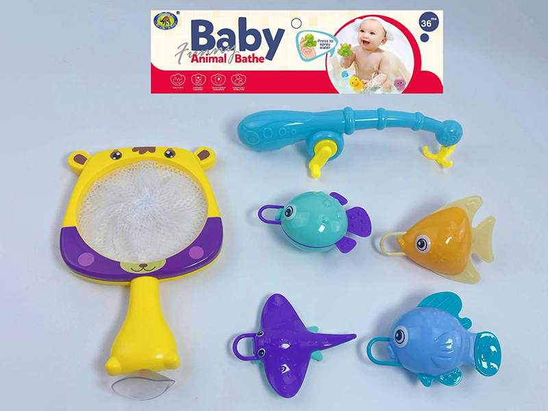 Bath Toys Bear Scoop Net Fishing Game(Fish With Lights)6PCS
