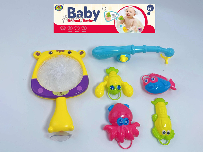 Bath Toys Bear Scoop Net Fishing Game(Fish With Lights)6PCS