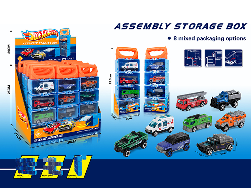 12PCS WindFire Wheel Assembly Storage Box(4 Slide Alloy City Car)