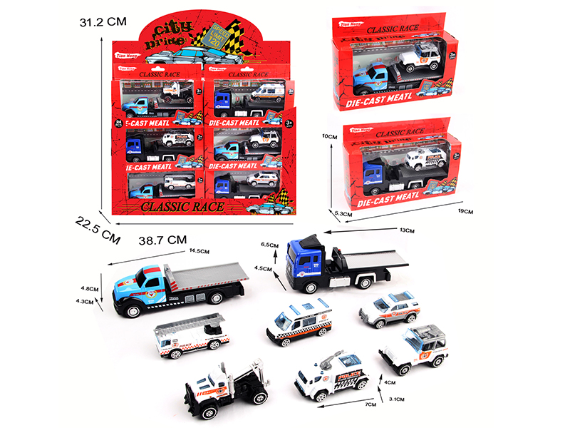 Pull Back Alloy Trailer With Slide Alloy Small Car(Police Series)24PCS