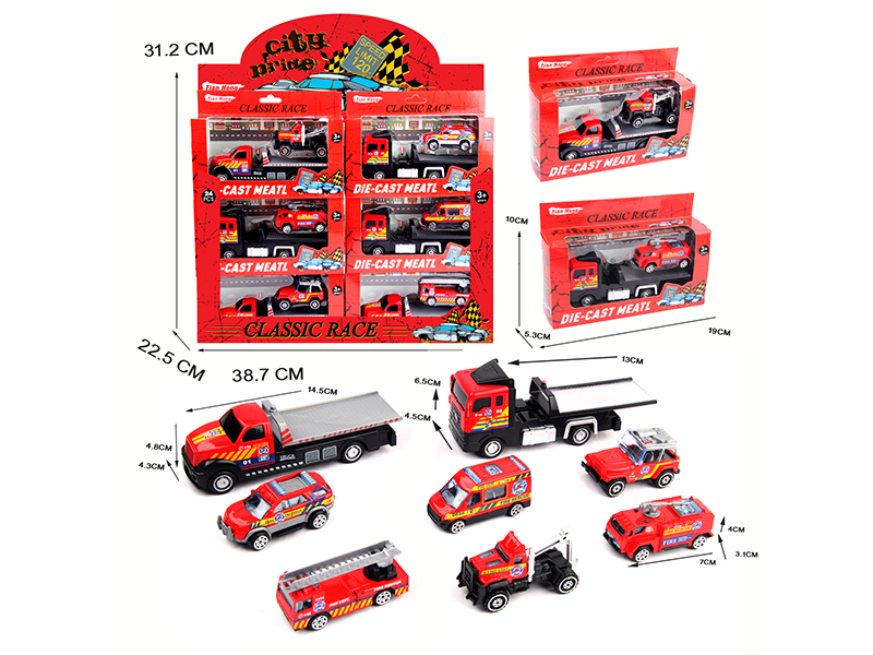 Pull Back Alloy Trailer With Slide Alloy Small Car(Fire Control Series)24PCS