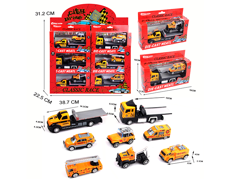 Pull Back Alloy Trailer With Slide Alloy Small Car(Engineering Series)24PCS