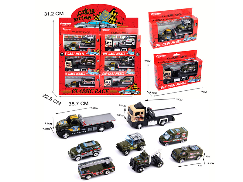 Pull Back Alloy Trailer With Slide Alloy Small Car(Military Series)24PCS