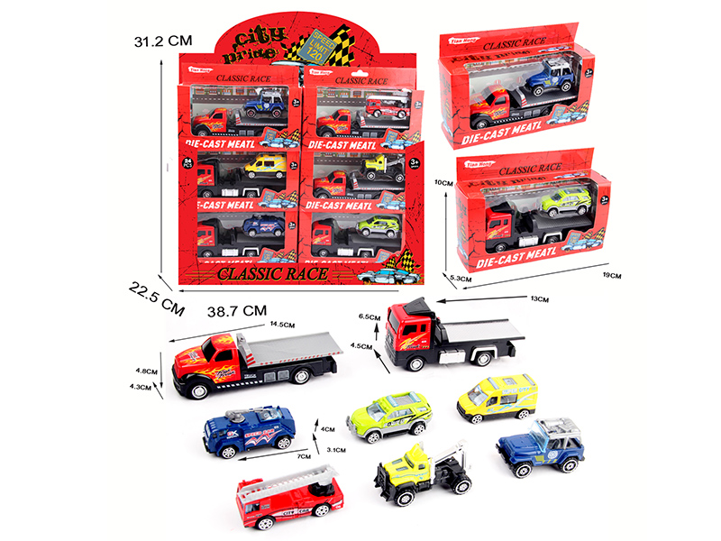 Pull Back Alloy Trailer With Slide Alloy Small Car(City Series)24PCS