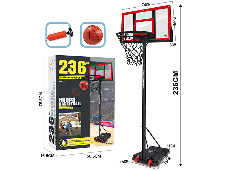 74*236cm Basketball Stand(Transparent Red Board,Quadrate Base)Enhanced Version