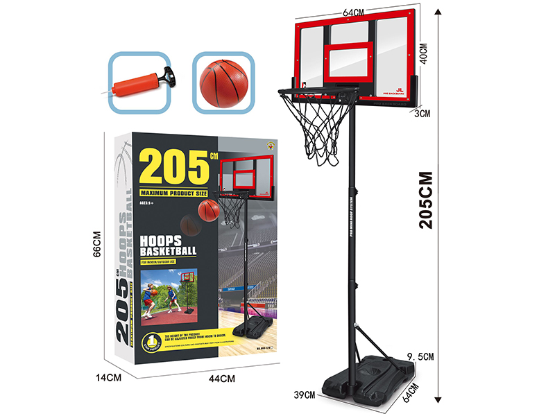 64*205cm Basketball Stand(Transparent Red Board,Quadrate Base)Enhanced Version