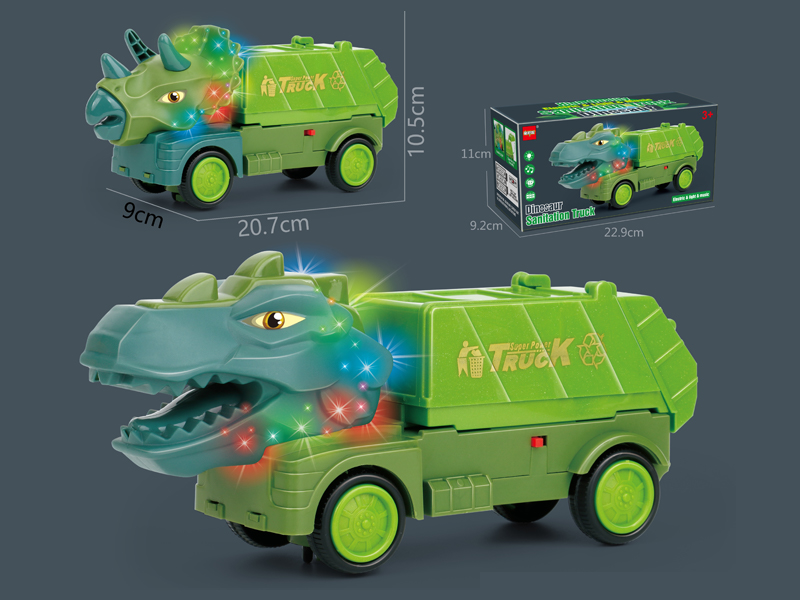 B/O Go And Bump Dinosaur Sanitation Vehicle With Sound And Light