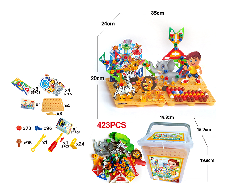 Tangram,Animals,Mushroom Nail DIY Puzzle Board(423PCS)