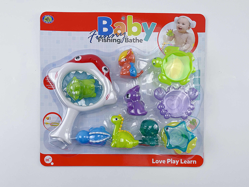 Bath Toys Shark Scoop Net Spray Water Dinosaurs Stacking Cup Set(11PCS)