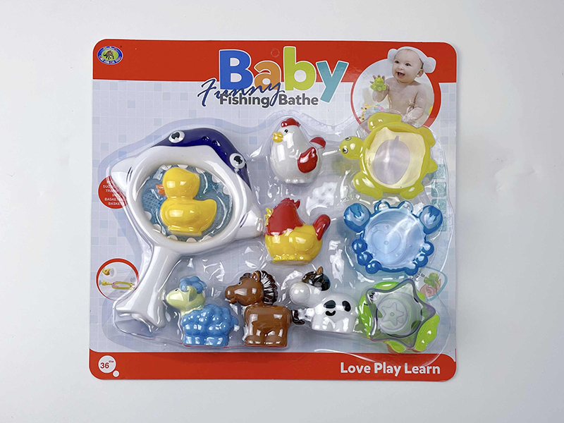 Bath Toys Shark Scoop Net Spray Water Farm Animals Stacking Cup Set(11PCS)