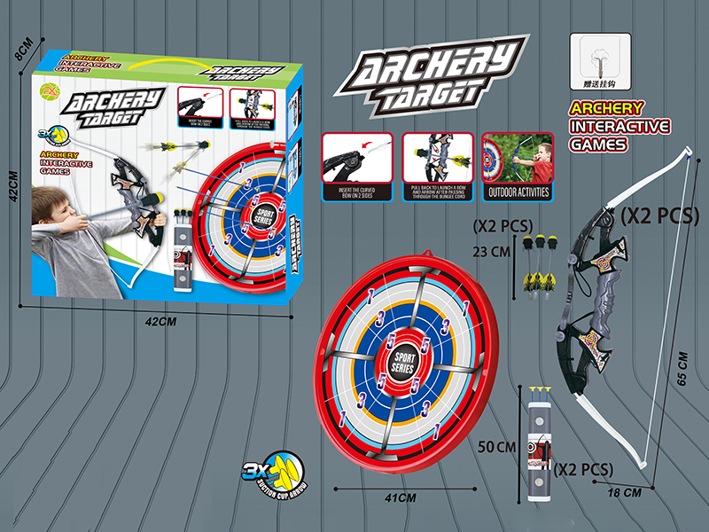 Large Size Double Bow And Arrow Set + 3 Missiles + Archery Target + Hook