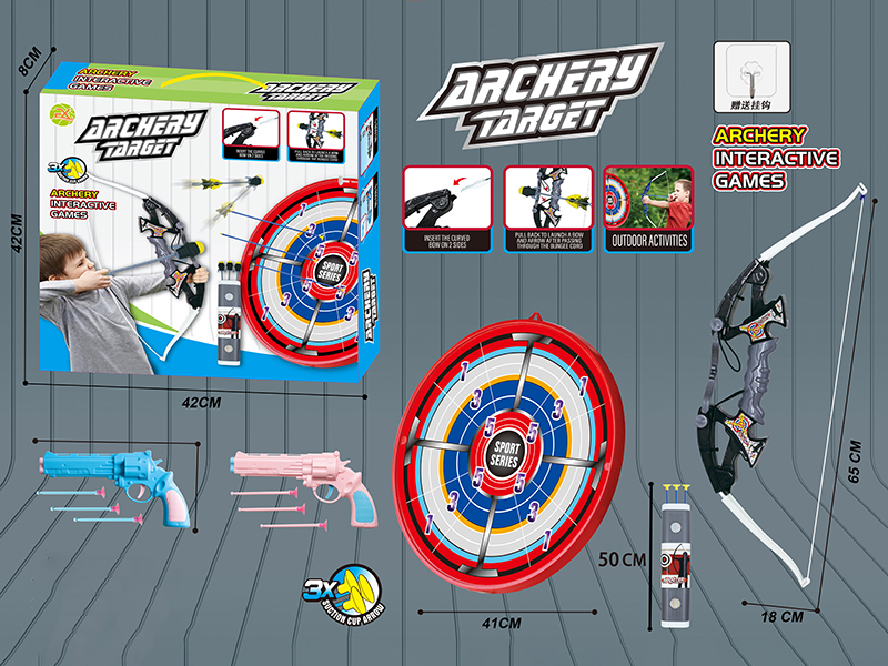 Large Size Bow And Arrow Set + Archery Target + 2 Needle Guns + Hook