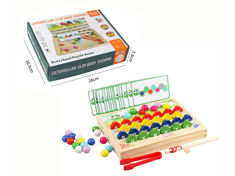 Wooden Toy Caterpillar Clip Beads Fishing Game