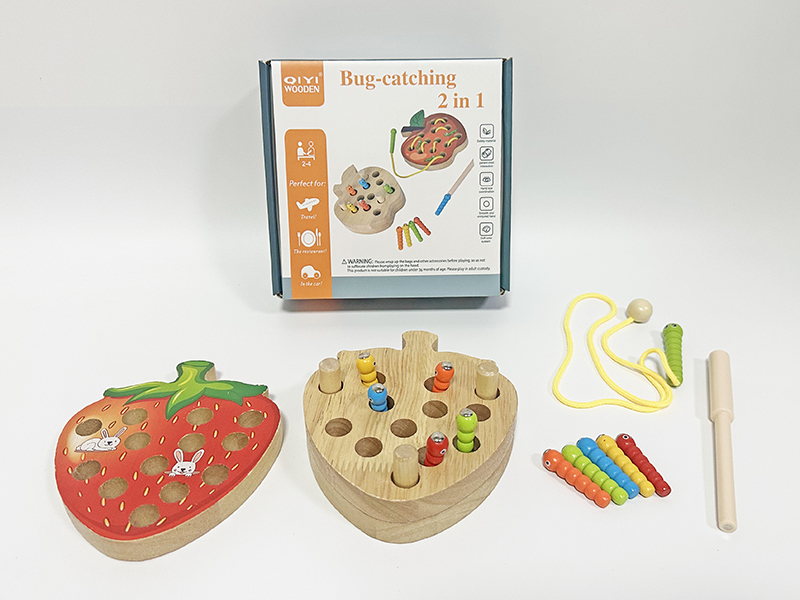 Wooden Strawberry Catching Bug 2 In 1 Game