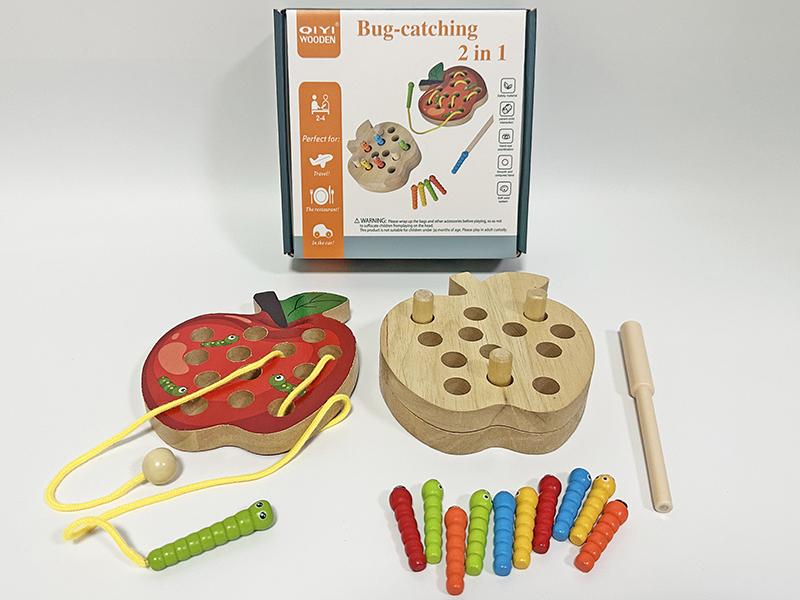 Wooden Apple Catching Bug 2 In 1 Game