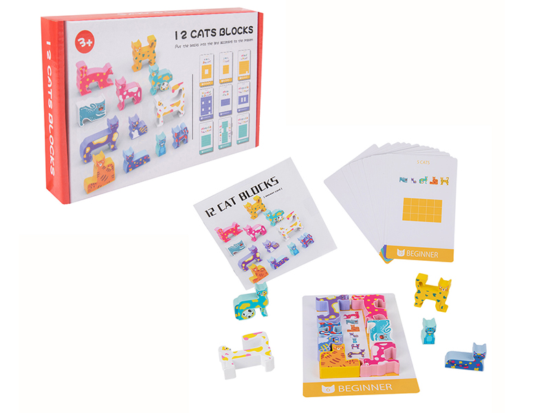 Wooden Cat Blocks 12pcs