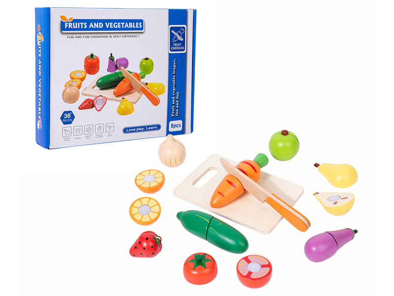 Wooden Fruits And Vegetables Cutting Toys 9pcs
