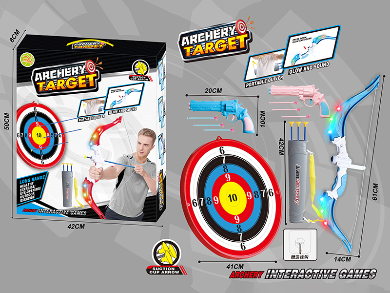 Large Size Bow And Arrow Set(With Light) + Archery Target + 2 Needle Guns + Hook