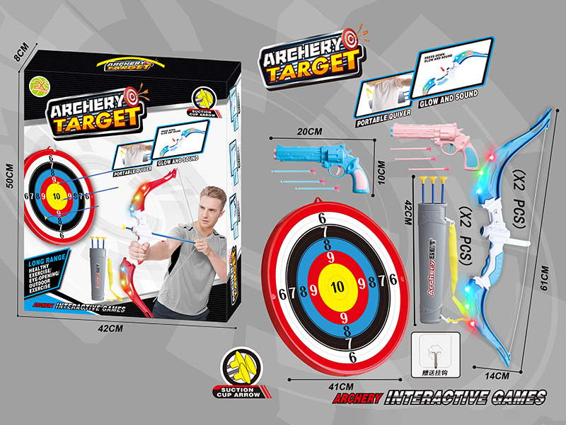 Large Size Bow And Arrow Set(With Light) + Archery Target + 2 Needle Guns + Hook