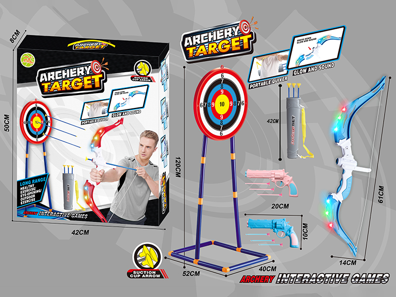 1.2M Archery Target + Large Size Bow And Arrow Set(With Lights) + 2 Needle Guns