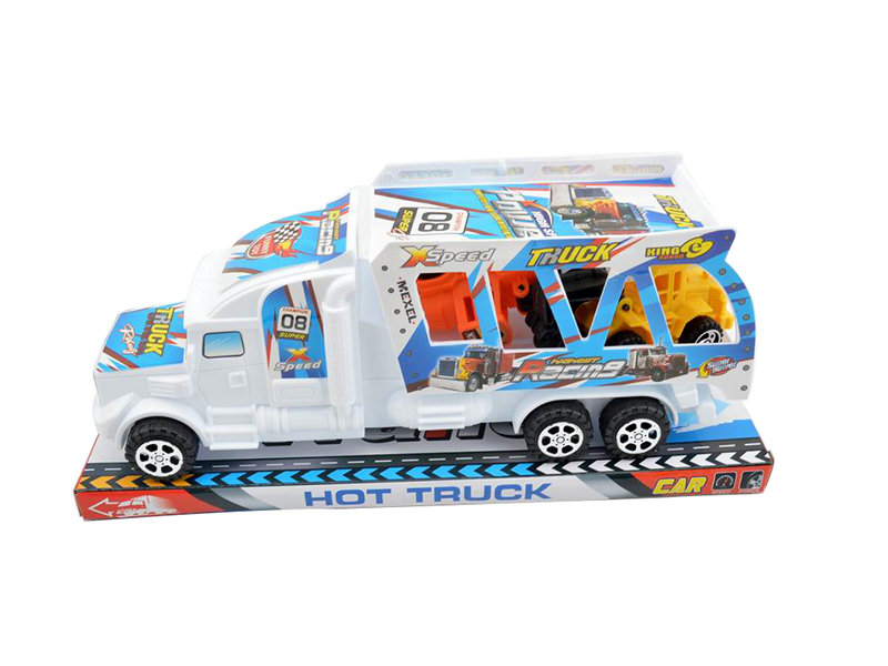 Solid Color Slide Transport Truck With 2 Pull Back Engineering Trucks