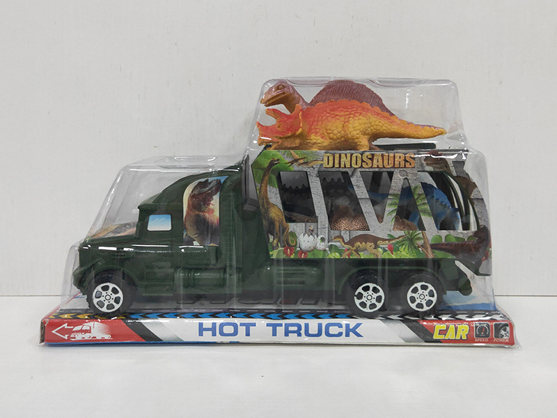 Solid Color Friction Double-Decker Transport Truck With 5 Dinosaurs