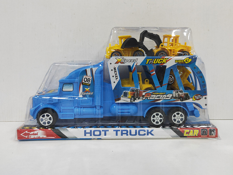 Solid Color Slide Double-Decker Transport Truck With 4 Small Engineering Trucks