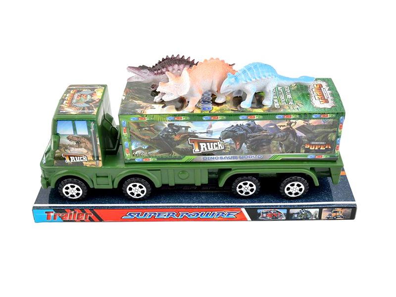 Solid Color Friction Container Car With 3 Dinosaurs