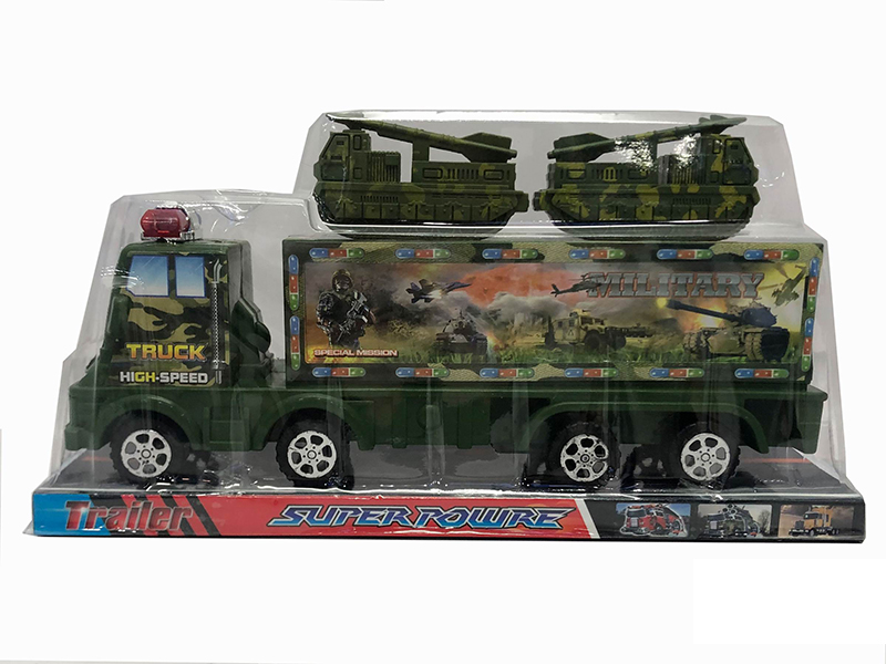 Solid Color Friction Military Container Car With 2 Small Tanks