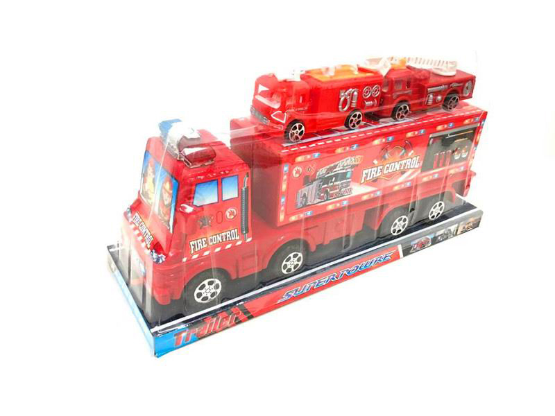 Solid Color Friction Fire Control Container Car With 2 Small Fire Engine