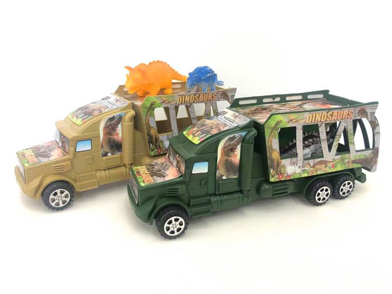 Solid Color Friction Transport Truck With 2 Dinosaurs
