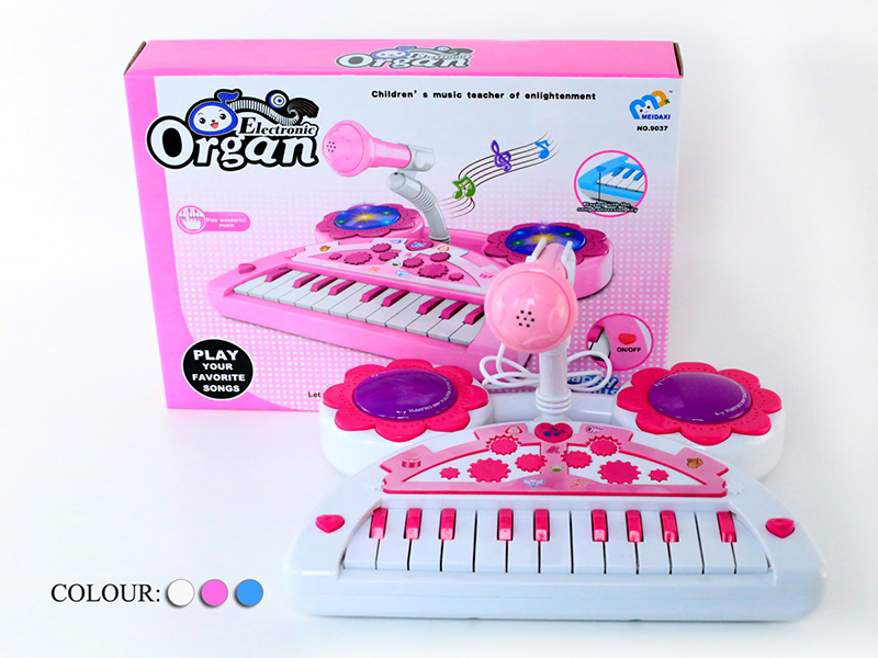 Cartoon Electronic Organ(White/Pink/Light Blue)3D Light/Music/Sound/With Microphone/22 Keys