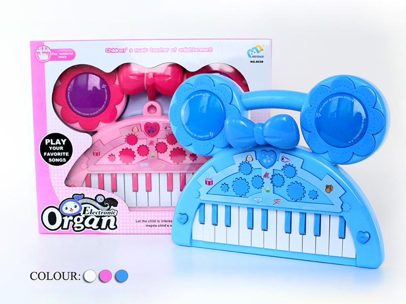 Cartoon Electronic Organ(White/Pink/Light Blue)3D Light/Music/Sound/22 Keys