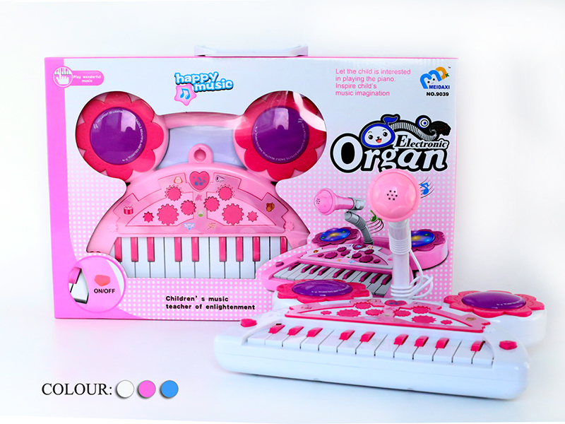 Cartoon Electronic Organ(White/Pink/Light Blue)3D Light/Music/Sound/With Microphone/22 Keys