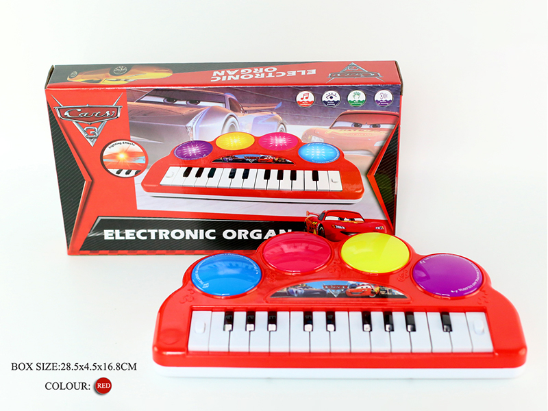 Electronic Organ(Cars 3/Red)3D Light/Music/13 Keys