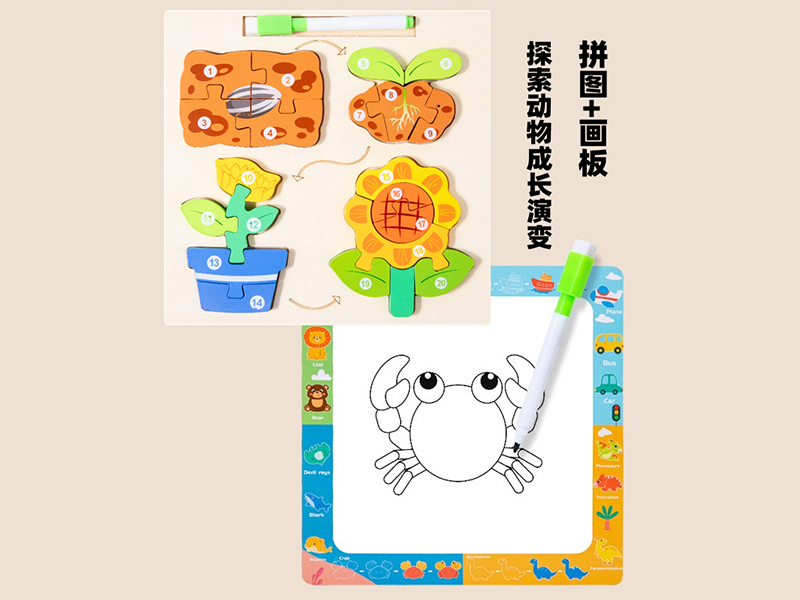 Medium 2 In 1 Wooden Puzzle Toy (Puzzle+Drawing Board)