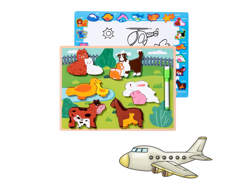 Large 2 In 1 Wooden Puzzle Toy (Puzzle+Drawing Board)