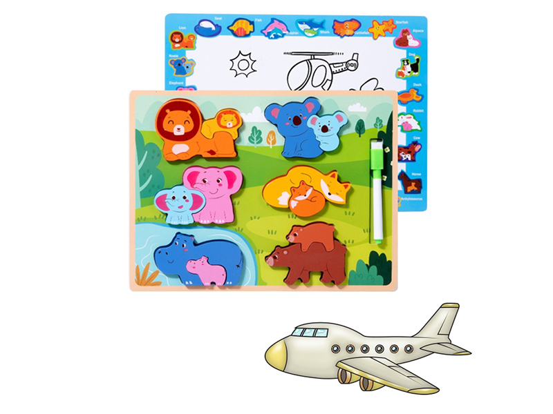 Large 2 In 1 Wooden Puzzle Toy (Puzzle+Drawing Board)