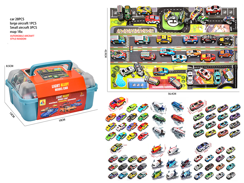 28 Pull Back Iron Cars + 4 Pull Back Aircraft + Map