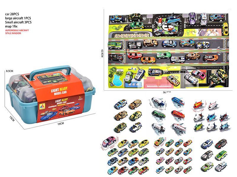 28 Pull Back Iron Cars + 4 Pull Back Aircraft + Map