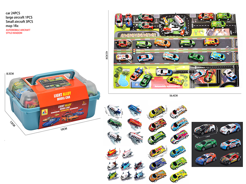 24 Pull Back Iron Cars + 4 Pull Back Aircraft + Map
