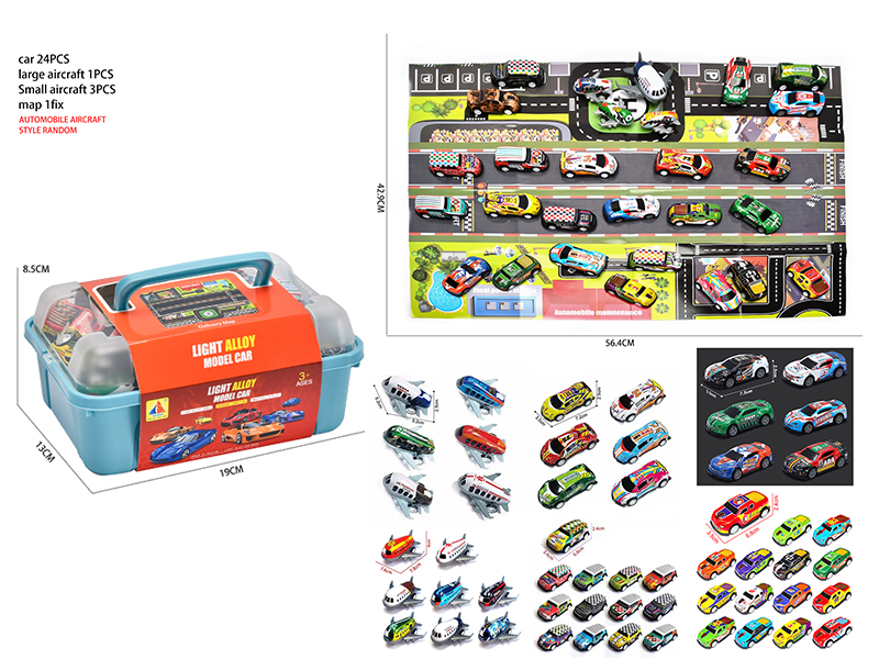 24 Pull Back Iron Cars + 4 Pull Back Aircraft + Map