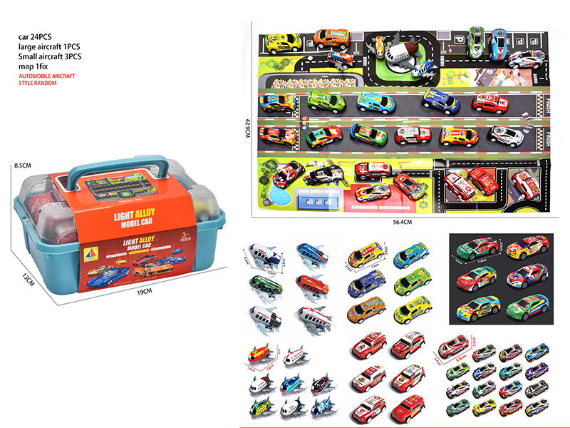 24 Pull Back Iron Cars + 4 Pull Back Aircraft + Map